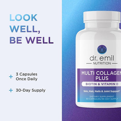 DR. EMIL NUTRITION Multi Collagen Peptides Plus Biotin and Vitamin D - Biotin and Collagen Supplements for Hair Skin and Nails - Biotin Pills for Hair Growth