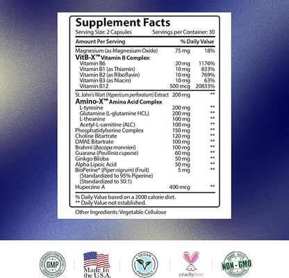 Brain Booster - Nootropic Supplement to Enhance Cognitive Function - 360 Vegan Friendly Capsules - 6 Bottles