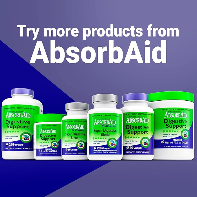 AbsorbAid Platinum Digestive Enzyme Support 120 vCaps, 12 Digestive Enzymes Plus 2 Probiotics for Maximum Relief