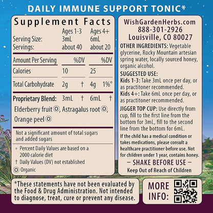 WishGarden Herbs Organic Elderberry Syrup for Kids - Childrens Elderberry Syrup with Black Elderberry, Astragalus, Orange Peel & Honey, Daily Immune Booster for Kids, Children 1+, No Sugar Added, 4oz
