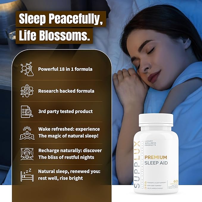 Premium Sleep Aid for Adults - NEW Non-Habit Forming Sleep Aid for Adults | Mood, Sleep, Restfulness Support | 18 Research Backed Ingredients | Melatonin, Magnesium, GABA, Ashwagandha & More - 60 Caps