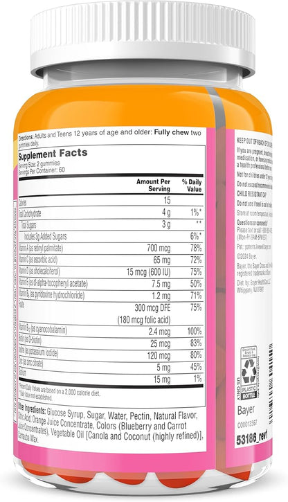 One A Day Teen Girl’s Daily Essentials Multivitamin Gummies, Teen Girl Multivitamins with Biotin, Vitamin B12 and B6, Vitamin C, Raspberry Natural Flavor, 120 Gummies