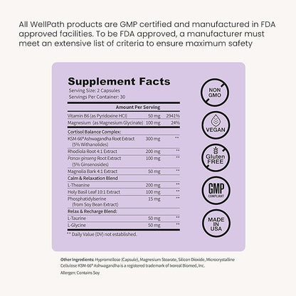 WellPath Soothe Cortisol Manager - Cortisol Supplements for Women with KSM-66® Ashwagandha & L-Theanine - Stress Support, Detox - 11-in-1 Complex, Vegan, Made in USA, Non-GMO, 60 Ct