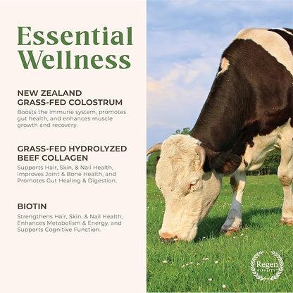 Grass-Fed Colostrum & Collagen Powder | Gut Health, Hair, Skin & Joint Support | New Zealand Bovine Colostrum, Hydrolyzed Collagen Peptides, 300mcg Biotin | Vanilla Bean | 28 Servings