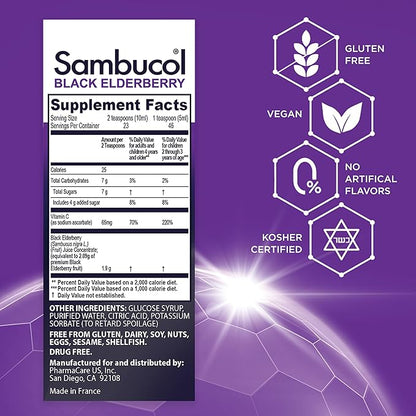 Sambucol Black Elderberry Syrup for Kids - Kids Elderberry Syrup, Added Vitamin C, Black Elderberry Syrup, Sambucus Elderberry Kids Syrup for Immune Support, Delicious Berry Taste - 4 Fl Oz, 2-Pack