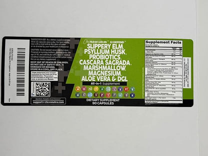 Clean Nutraceuticals Slippery Elm Psyllium Husk Pre Probiotic Digestive Gut Health Supplement with Aloe Vera Cascara Sagrada Marshmallow Root DGL Licorice Senna Extract