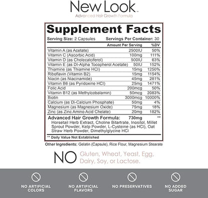 New Look Hair Growth Support Vitamins for Women and Men | Clinical Strength Supplement for Hair Loss | Supports Thicker, Fuller Hair with Biotin - 60 Capsules