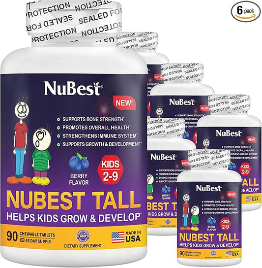 NuBest Tall Kids - Toddlers Vitamins and Kids Vitamins for Age 2 to 9 - Healthy Height Growth & Height Booster with Multivitamins & Minerals | 90 Chewable Tablets | 6 Pack
