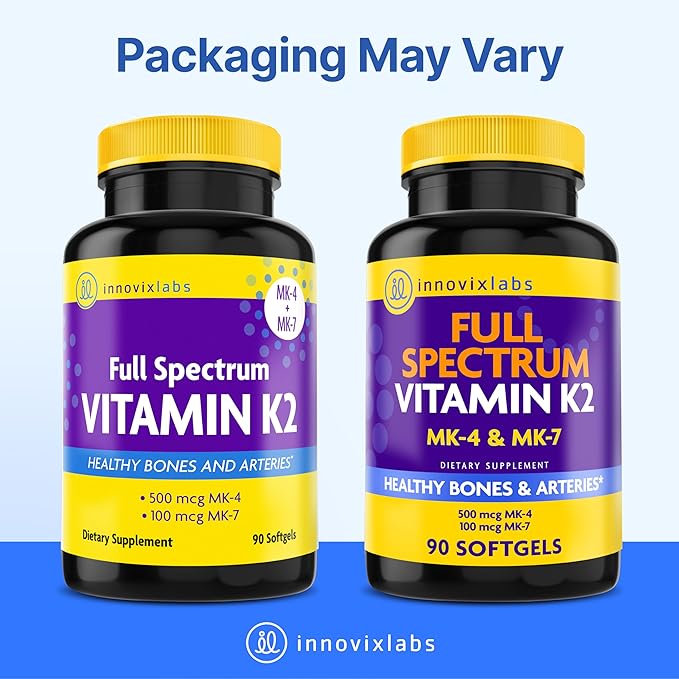 InnovixLabs Full Spectrum Vitamin K2-90 Softgels with 600 mcg of Trans Form MK7 and MK4 - Supports General Health and Bone Strength - Soy and Gluten Free K2 Vitamin Supplement
