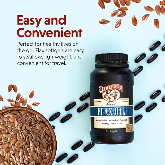 Barlean's Lignan Flaxseed Oil Softgels, Cold-Pressed Flax Seed Supplement with 1,550 mg ALA Omega-3 Fatty Acids for Joint & Heart Health, 1000mg, 250 ct