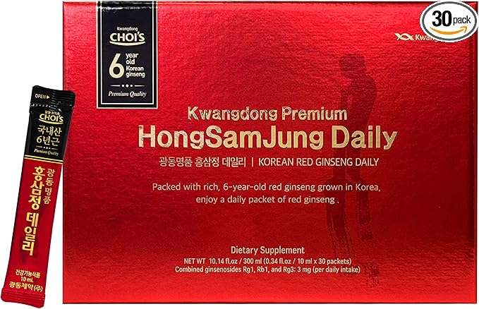 Premium Korean Red Ginseng Extract - 6-Year Grown, High Ginsenoside Concentration for Immune Support, Fatigue Relief, and Energy Boost - 30 Convenient Daily Packs
