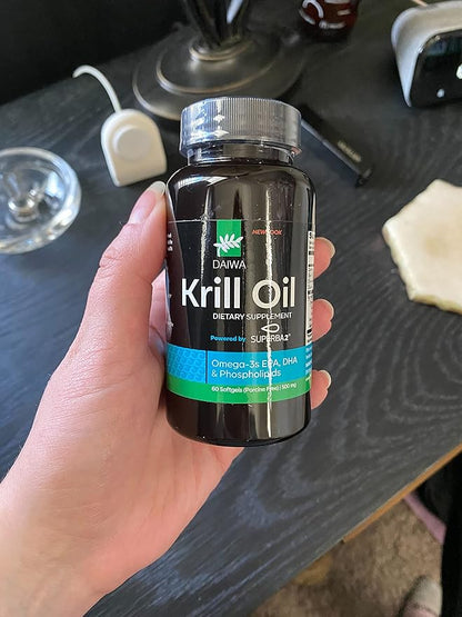 Daiwa Krill Oil 1000mg Softgels - EPA DHA Krill Oil Omega 3 6 9 with Astaxanthin for Joint, Brain and Heart Health - Antarctic Krill Oil Supplement - 60/ct