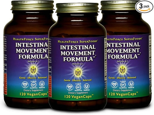 HealthForce SuperFoods Intestinal Movement Formula - Natural Laxative Supports Bowel Regularity - All-Natural Digestion Supplement to Support Constipation - Gluten-Free & Vegan - 120 Caps (Pack of 3)