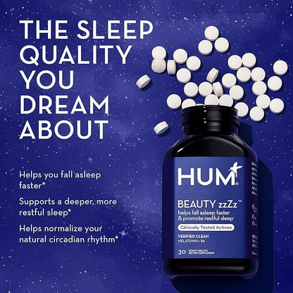 HUM Beauty zzZz - Melatonin Sleep Supplement with Blend of Vitamin B6 & Calcium - Non-GMO, Gluten-Free, Vegan (30 Tablets)