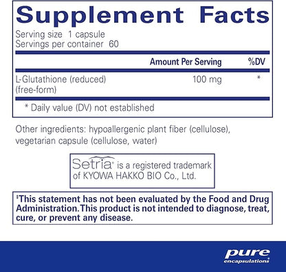 Pure Encapsulations Reduced Glutathione | Hypoallergenic Antioxidant Supplement to Support Liver and Cell Health* | 60 Capsules