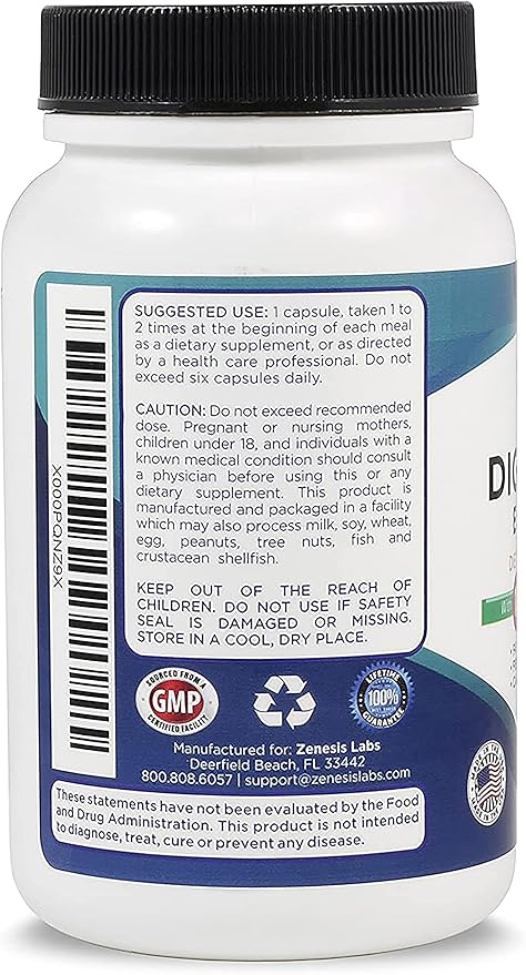 Zenesis Labs Digestive Enzymes - with Amylase, Bromelain, Protease, Lipase & 14 Other Enzymes Bulk 360 Capsule Supply (4 Bottle Set - 90 Capsules/Bottle)