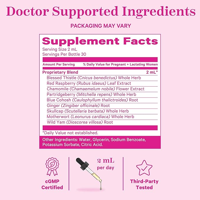 Pink Stork Labor Prep and Recovery Tincture with Red Raspberry Leaf - Natural Third Trimester & Postpartum Essentials, 9 Herbs for Gentle Birth, Uterine Support, & Hormone Balance - 2 oz