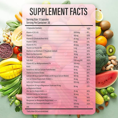 Prenatal Vitamins for Women Postnatal Multivitamin with Folic Acid DHA Choline for Pregnant and Breastfeeding Women Niacinamide Biotin and Minerals 27 in 1 Supplement 90 Capsules-30 Servings