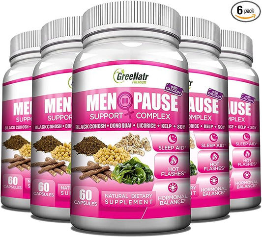 Herbal Menopause Support Complex for Hot Flashes, Night Sweats & Mood Swings Relief. Promotes Balanced Hormone Levels - Black Cohosh, Dong Quai, Licorice Root & Kelp Leaves (6 Bottles)