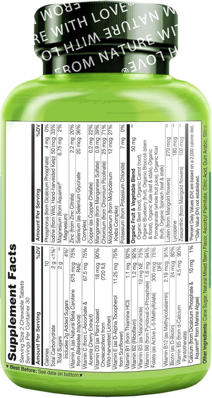 NATURELO Chewable Vitamin for Kids – Multivitamin with Whole Food Organic Fruit Blend - 60 Tablets for Children (Pack of 2)