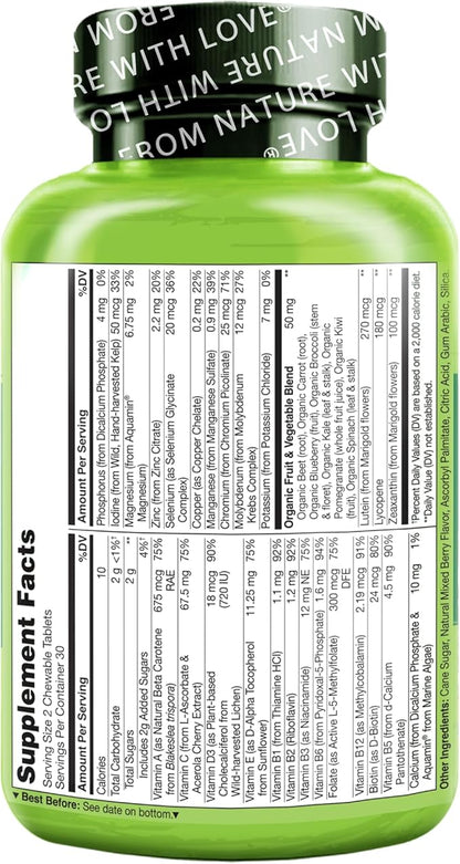 NATURELO Chewable Vitamin for Kids – Multivitamin with Whole Food Organic Fruit Blend - 60 Tablets for Children (Pack of 2)