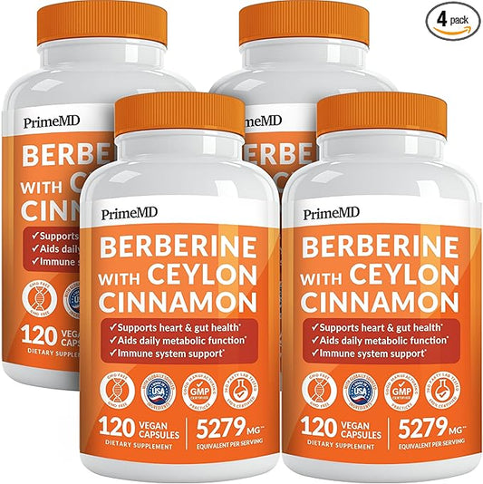 21-in-1 Berberine Supplement with Ceylon Cinnamon with Chromium, Bitter Melon and Green Tea Extract and Black Pepper Extract 5X for Energy & Metabolism Support with 5279 mg (120 ct, Pack of 4)