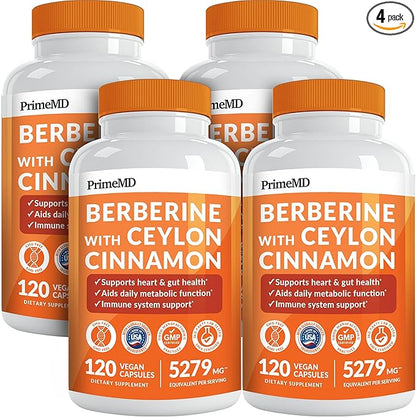 21-in-1 Berberine Supplement with Ceylon Cinnamon with Chromium, Bitter Melon and Green Tea Extract and Black Pepper Extract 5X for Energy & Metabolism Support with 5279 mg (120 ct, Pack of 4)