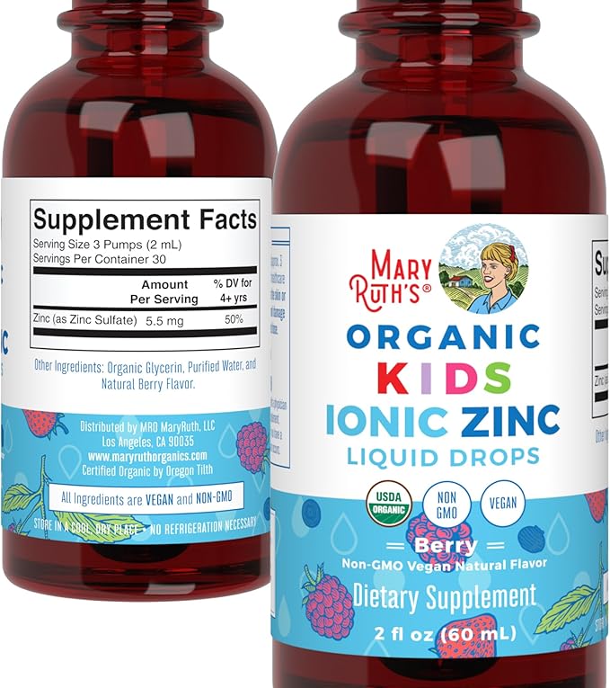 MaryRuth Organics Zinc Supplement for Immune Support, Immune Support Supplement for Kids, Ages 4-13, Zinc Sulfate, Vegan, USDA Organic, Glycerin Based, 2 Fl Oz