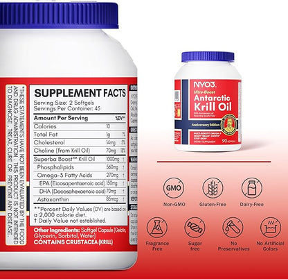 Krill Oil Omega 3 Supplement 1000mg 90 Softgels EPA & DHA, Pure Antarctic Krill Oil with Astaxanthin and 56% Phospholipids Laboratory Tested