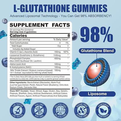 Liposomal Glutathione Gummies Chews, 1100mg Concentrated Formula(Made in USA) - 98% Bioavailable w/Vitamin C, ALA, NAC & Milk Thistle for Antioxidant - Liver Cleanse Detox Supplement, Vegan, 120 ct