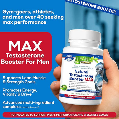 Testosterone Booster for Men over 50, Max Male Test Enhancing Pill, Libido Muscle Growth Super Workout Energy Supplement, Tongkat Ali, Tribulus, Maca Root, Horny Goat Weed, DHEA, Boron 90 Capsules
