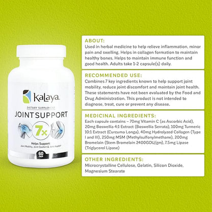 Kalaya 7X Joint Support Supplement - Designed by Medical Professionals - for Joints, Bone Health, and Muscle Support - with Turmeric, Collagen, and Vitamin C - 60 ct