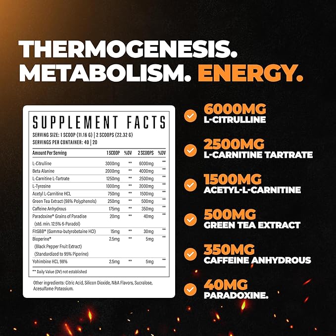Wrecked Inferno - Thermogenic Pre Workout For Men & Women, Increase Energy, Boost Thermogenesis & Metabolism, Enhance Exercise Performance - Contains L-Citrulline, L-Carnitine, Beta-Alanine & More