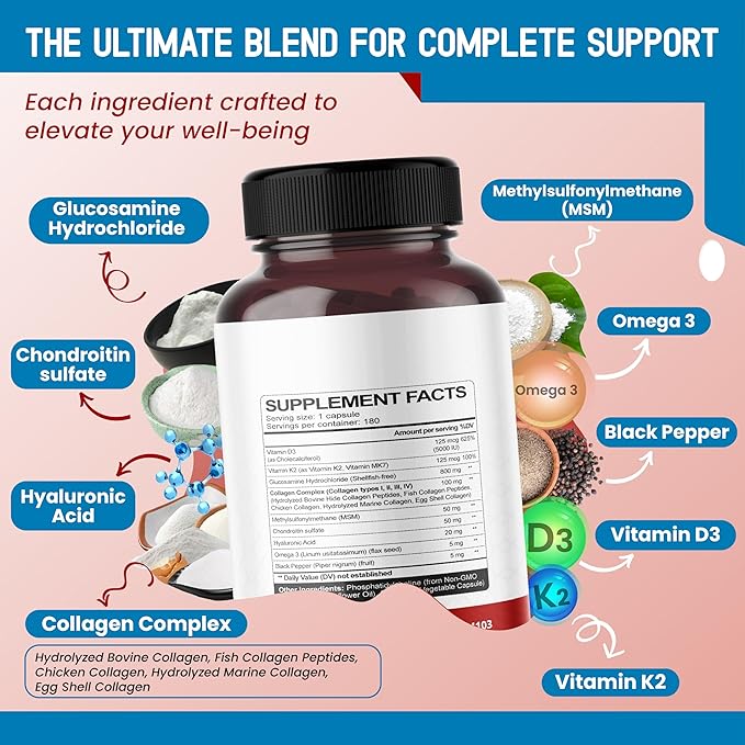 Liposomal GLUCOSAMINE CHONDROITIN, MSM - Support Healthy Joints, Strong Cartilage, Nails, Hair - 180 Days Supply - Made in The USA