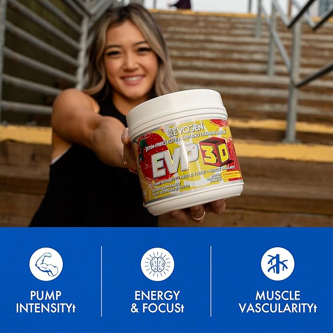 Evogen EVP 3D - Stim Free Pre Workout Powder for Men & Women | Sugar Free Non Stim Preworkout with Beta Alanine and Creatine for Energy & Pump | Strawberry Lemonade | 40 Servings