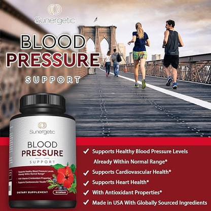 Premium Blood Pressure Support Supplement for Cardiovascular & Heart Health with Garlic, Hawthorn & Hibiscus (90 Capsules)