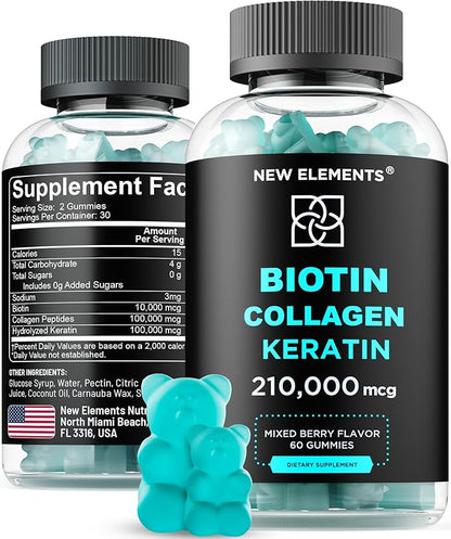 Biotin Gummies with Keratin & Collagen Peptides - Advanced Supplement for Hair Growth Treatment for Men & Women Hair Skin and Nails Vitamins – Biotin 10000mcg | Keratin 100000mcg | Collagen 100000mcg
