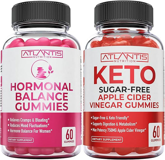 Atlantis Nutrition Hormonal Balance PMS Relief 60 Gummies + Sugar Free Keto Apple Cider Vinegar 60 Gummies