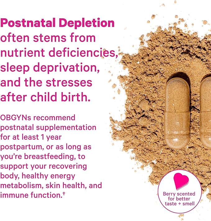 Pink Stork Postpartum Mood Support - Postnatal Hormone Balance for Women - Breastfeeding Friendly - Stress & Cognitive Support, New Mom Essentials - Ashwagandha, Chamomile, & Vitamin D, 60 Capsules