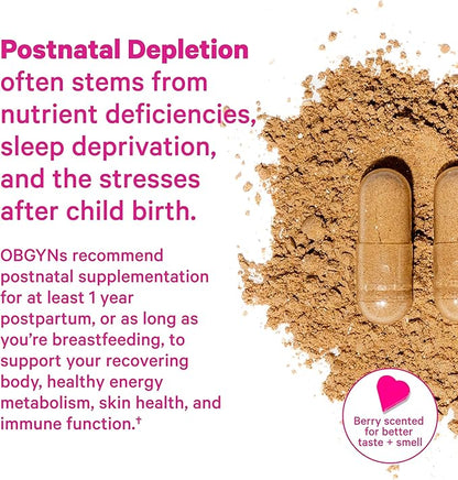 Pink Stork Postpartum Mood Support - Postnatal Hormone Balance for Women - Breastfeeding Friendly - Stress & Cognitive Support, New Mom Essentials - Ashwagandha, Chamomile, & Vitamin D, 60 Capsules
