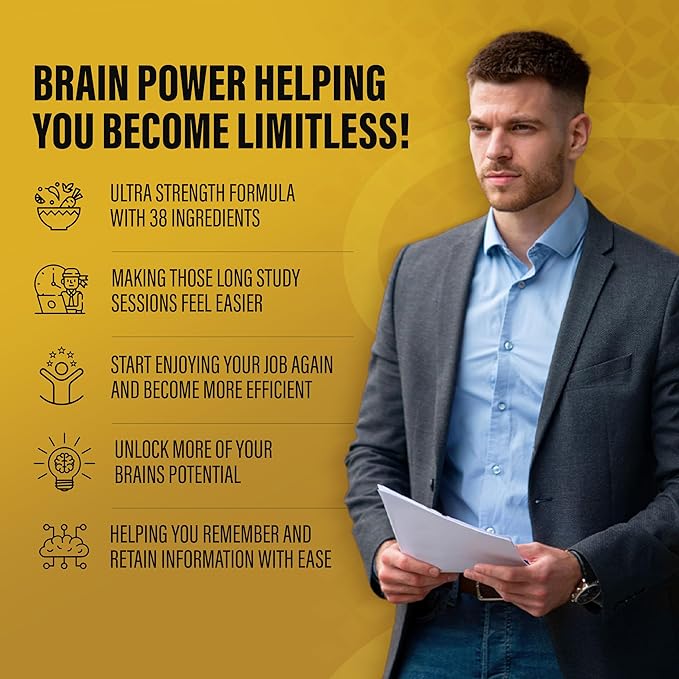 38 in 1 Brain Power | AddyMaximum | New Power Strength Nootropic Pills to Assist Focus, Memory, Energy, Brain Fog, Cognitive Health - Formulated for Adults (NOT an Adderall Alternative) - 60 Caps