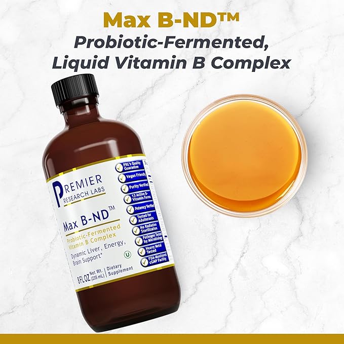 Premier Research Labs: Max B-ND Liquid Vitamin B-Complex for Liver & Brain Health - Sublingual Drops for Energy, Immune, Made in The USA - 8 fl oz - Thiamin, B12, B6 & More - for Men, Women, Kids