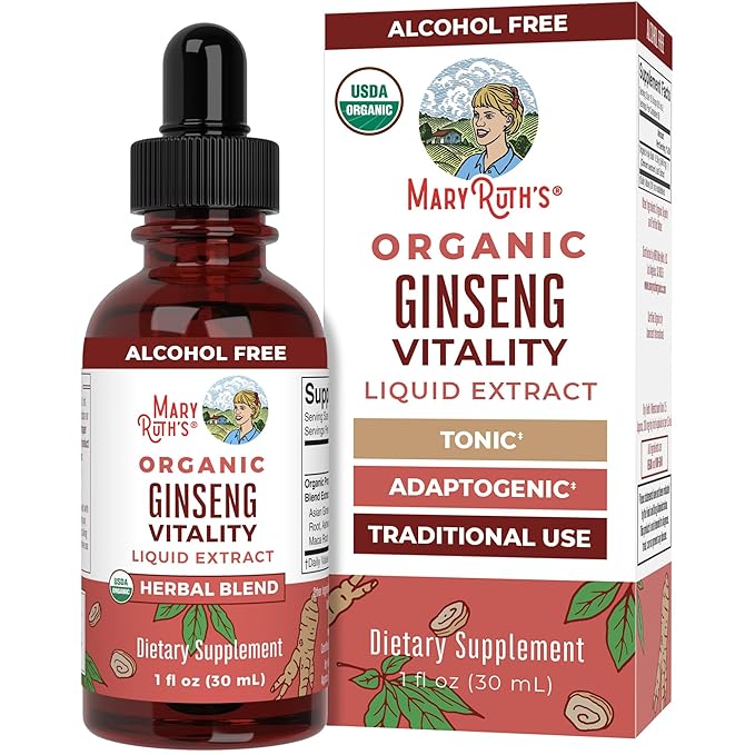 MaryRuth Organics Herbal Supplement for Brain Function | Boost Energy | Memory | Vitality USDA | Ginseng with Ashwagandha | Eleuthero and Maca Root Extract | 1 Fl Oz