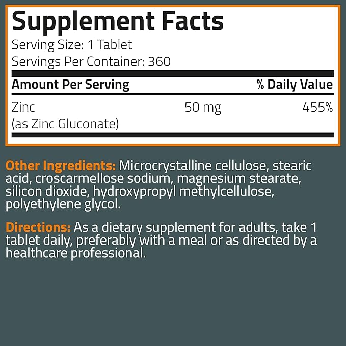 Bronson Zinc 50 MG High Potency One Year Supply Supports Immune, Antioxidant & Skin Health - Non-GMO, 360 Vegetarian Tablets
