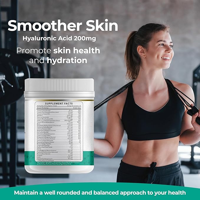 Collagen Peptides + Creatine Monohydrate + Psyllium Husk + Taurine + TMG + Hyaluronic Acid + MultiVitamin & Mineral (30 Servings, Mixed Berry)