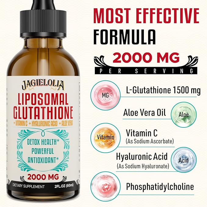 2000MG Liposomal Glutathione Liquid, Made in The USA, Glutathione Supplement with Antioxidant Complex - Immune System, Energy, Aging Defense, High Absorption, 8 Floz