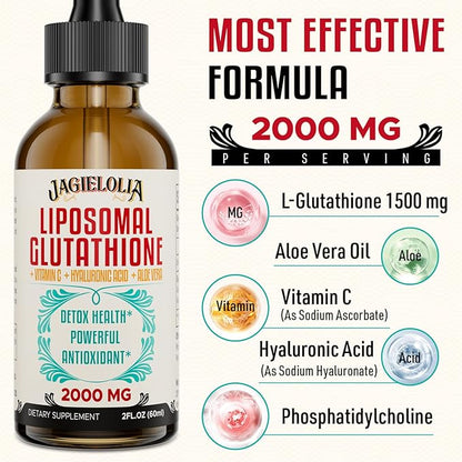 2000MG Liposomal Glutathione Liquid, Made in The USA, Glutathione Supplement with Antioxidant Complex - Immune System, Energy, Aging Defense, High Absorption, 8 Floz