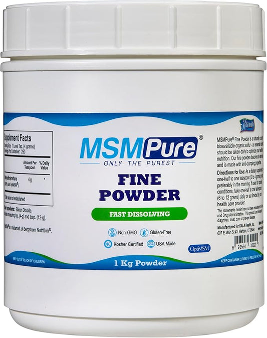 KALA HEALTH MSMPure Fine MSM Powder Crystals – Organic Sulfur for Joint Flexibility, Skin Appearance, and Hair & Nail Support – 2.2 lb, USA Made, Distilled Flakes