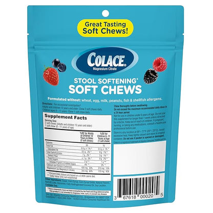 Colace Stool Softener Soft Chews, Gentle Constipation Relief, No.1 Doctor Recommended Stool Softener Brand, 42 Mixed Berry Chews