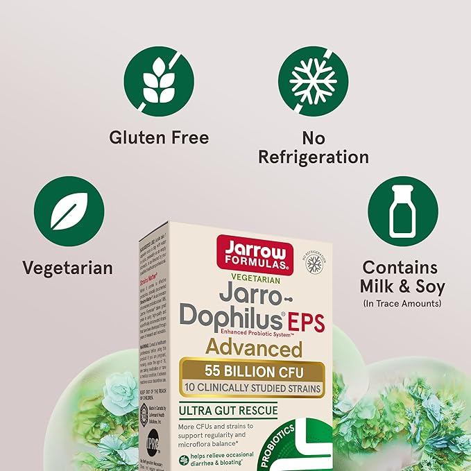 Jarrow Formulas Jarro-Dophilus EPS Advanced, 55 Billion CFU Probiotics, Digestive Support for Adults, 30 Probiotic Supplement Veggie Capsules, Up to 30 Day Supply